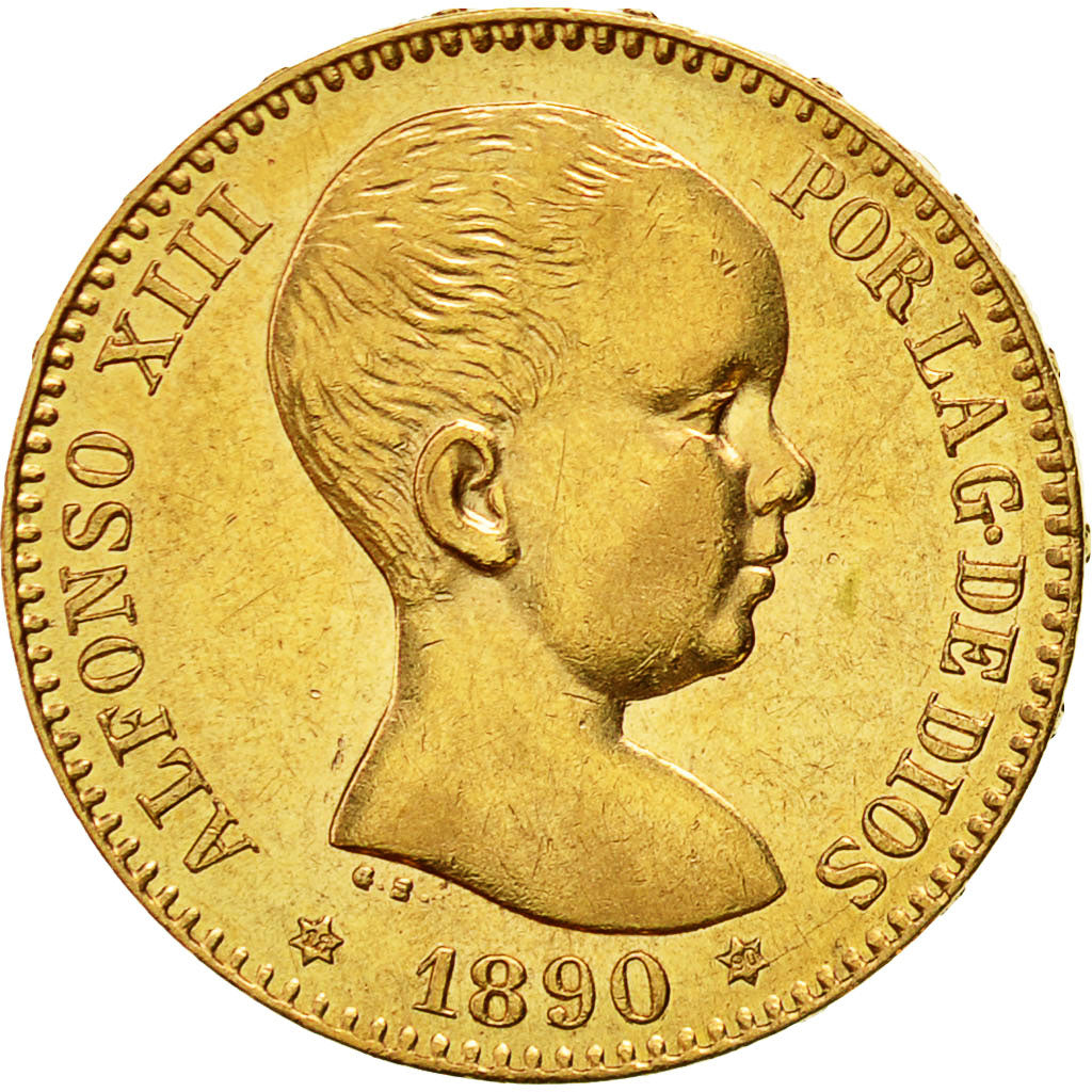 Coin, Spain, Alfonso XIII, 20 Pesetas, 1890, Madrid, AU(55-58), Gold, KM:693