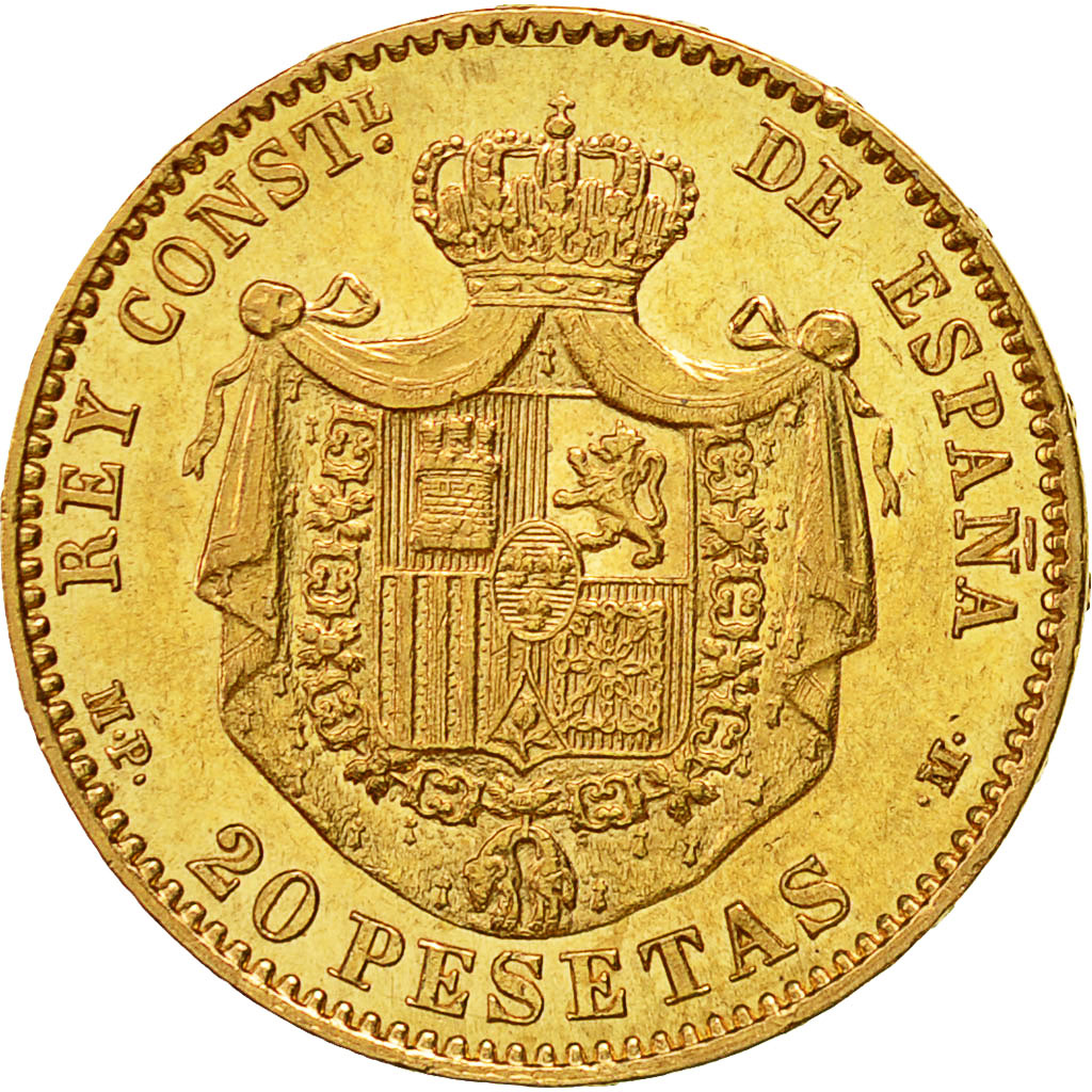 Coin, Spain, Alfonso XIII, 20 Pesetas, 1890, Madrid, AU(55-58), Gold, KM:693