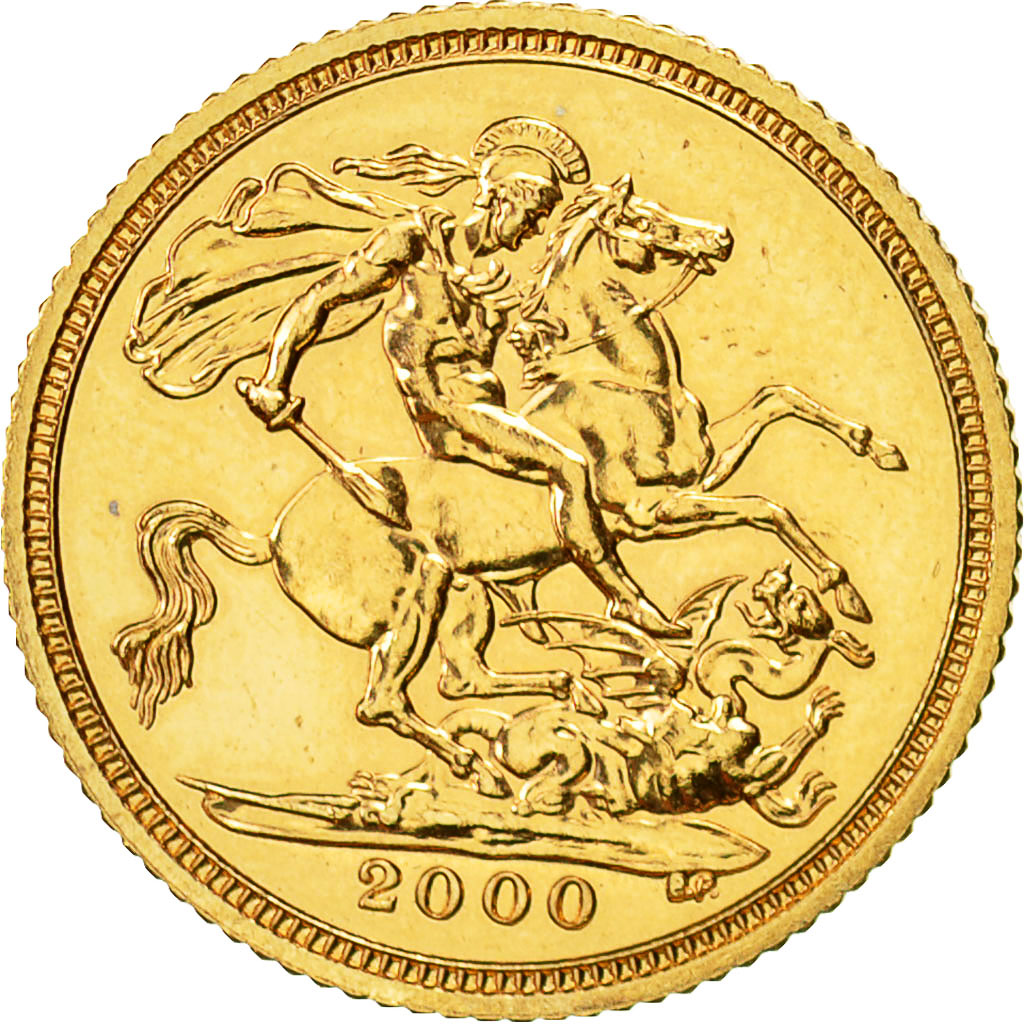 Great Britain, Elizabeth II, 1/2 Sovereign, 2000, AU(55-58), Gold, KM:1001