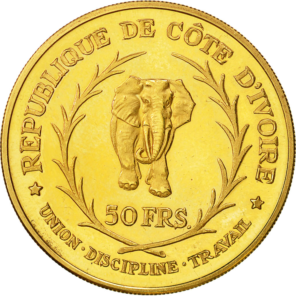 Moneta, Costa d’Avorio, Félix Houphouët-Boigny, 50 Francs, 1966, SPL, Oro