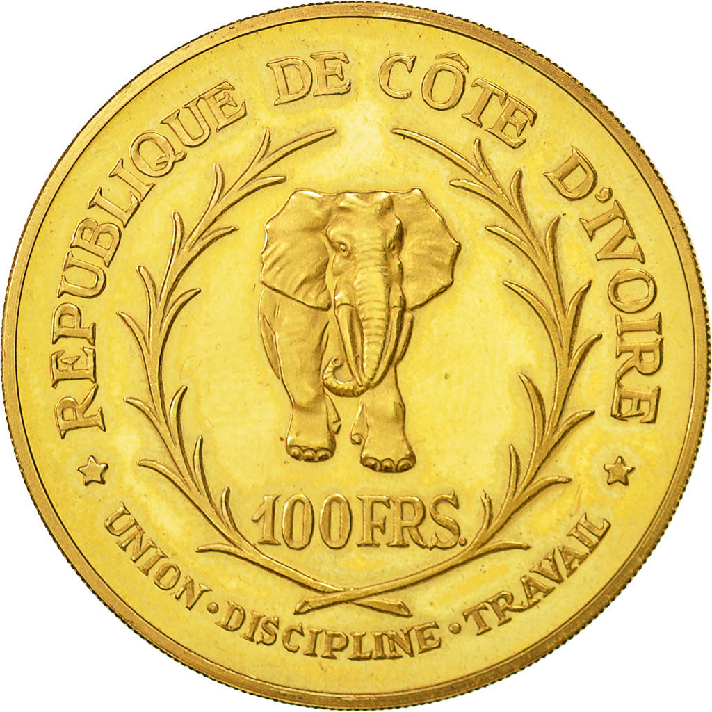 Coin, Ivory Coast, Félix Houphouët-Boigny, 100 Francs, 1966, MS(63), Gold