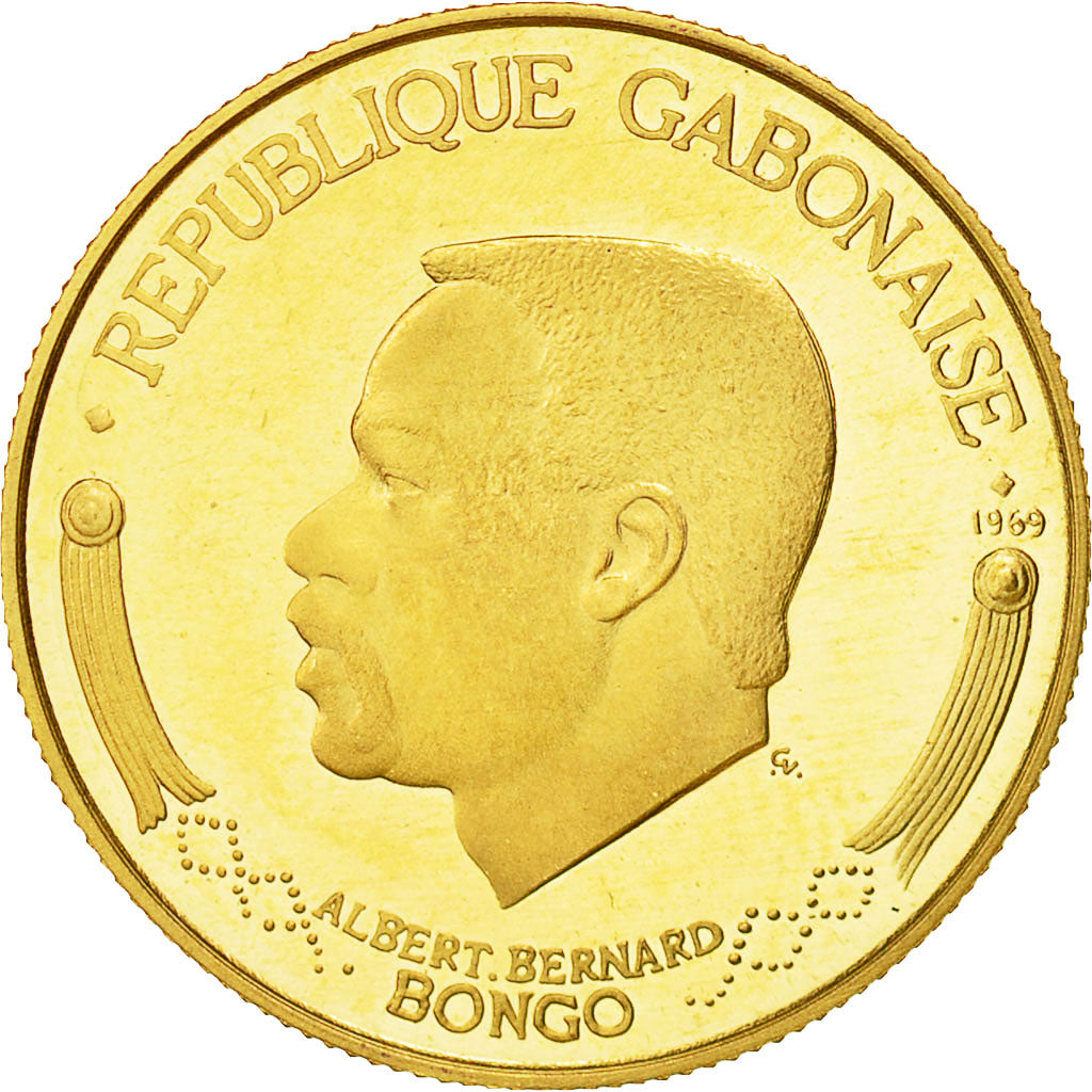 Gabón, Albert Bernard Bongo, 1000 Francs, 1969, SC, Oro, KM:6