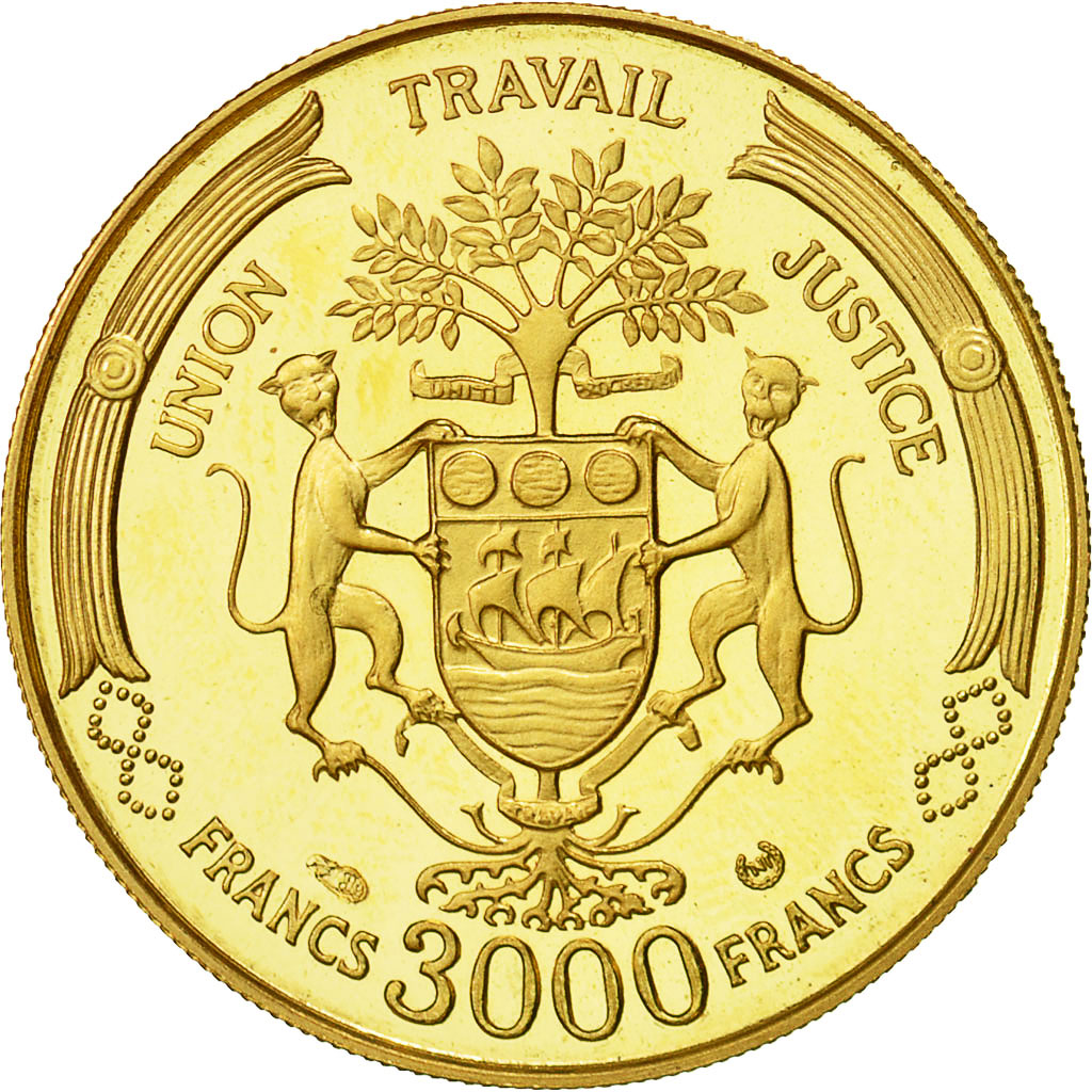 Moneda, Gabón, Albert Bernard Bongo, 3000 Francs, 1969, SC, Oro, KM:7