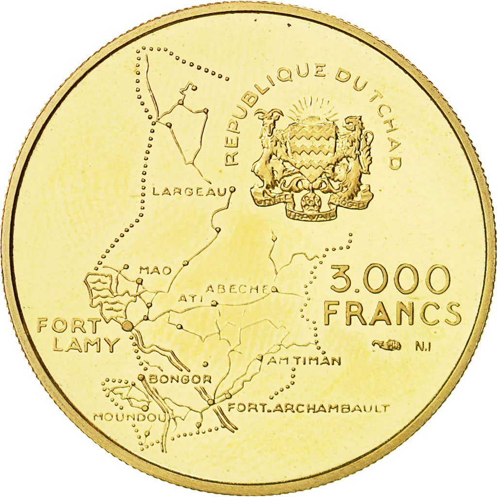 Chad, Eboué, 3000 Francs, Undated (1970), Paris, MS(63), Gold, KM:9