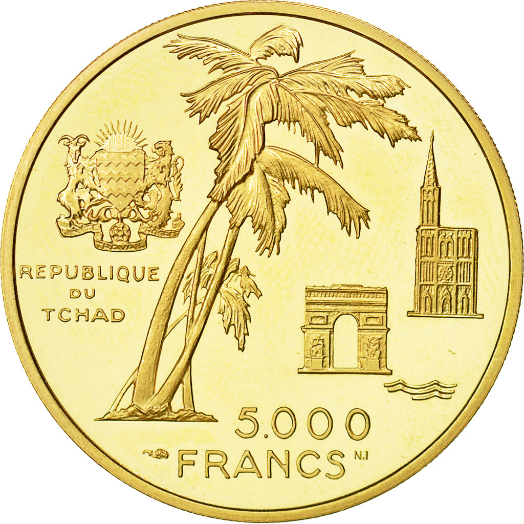 Coin, Chad, Général Leclerc, 5000 Francs, Undated (1970), Paris, MS(63), Gold
