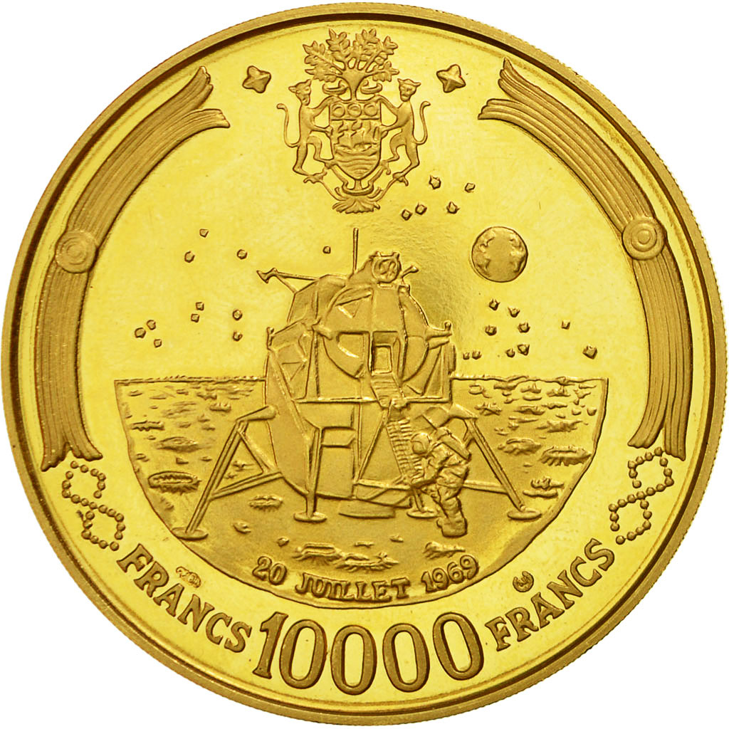 Gabon, Albert Bernard Bongo, 10000 Francs, 1969, AU(55-58), Gold, KM:9