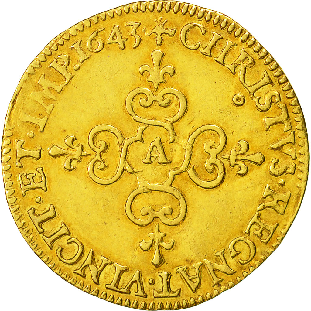 Monnaie, France, Louis XIV, Écu d'or, Ecu d'or, 1643, Paris, TTB+, Or