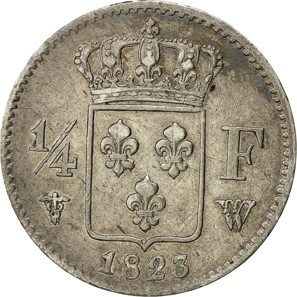 Munten, Frankrijk, Louis XVIII, Louis XVIII, 1/4 Franc, 1823, Lille, ZF, Zilver