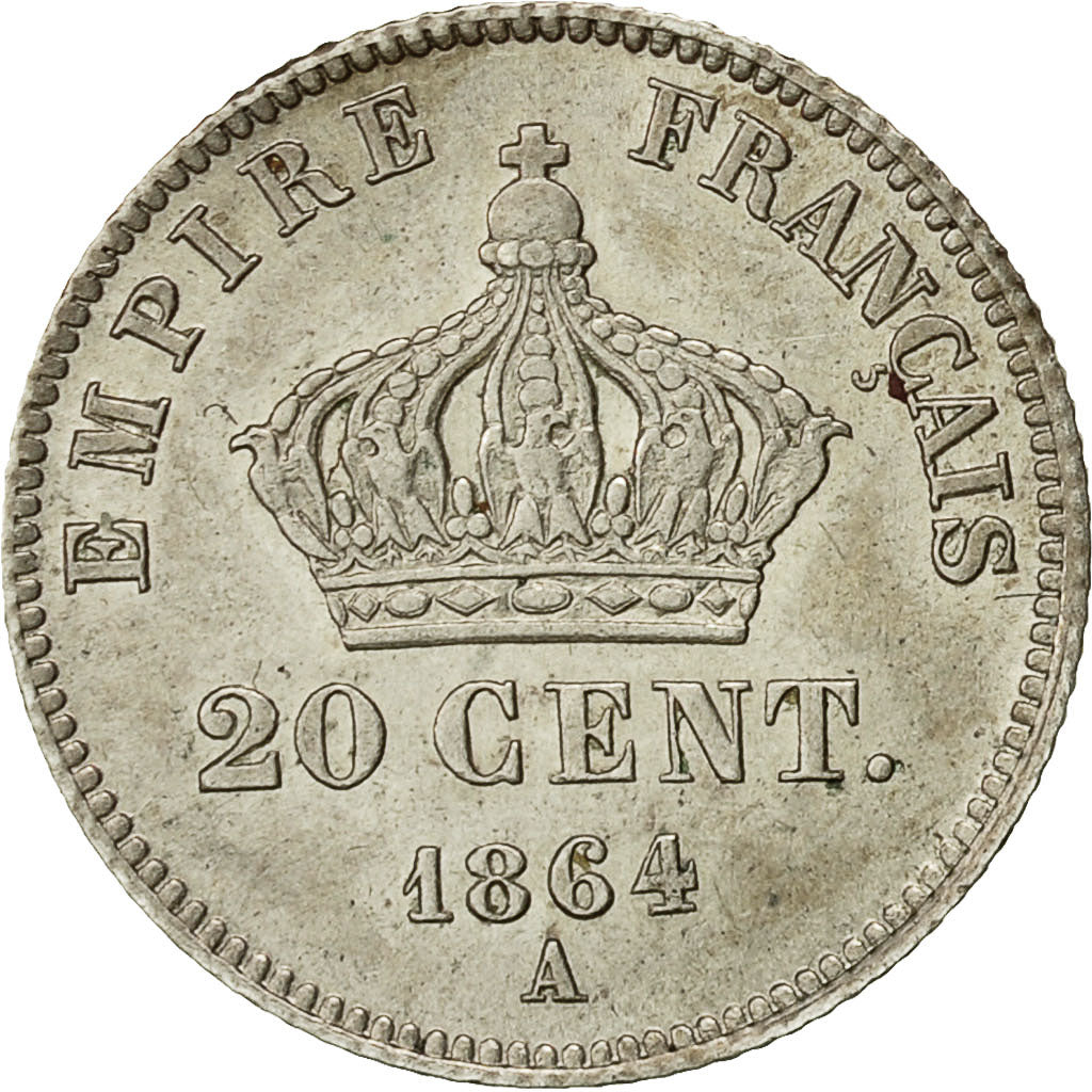 Munten, Frankrijk, Napoleon III, Napoléon III, 20 Centimes, 1864, Paris, ZF+