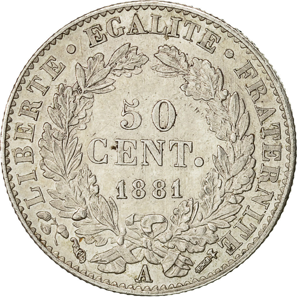 France, Cérès, 50 Centimes, 1881, Paris, AU(55-58), Silver, KM:834.1