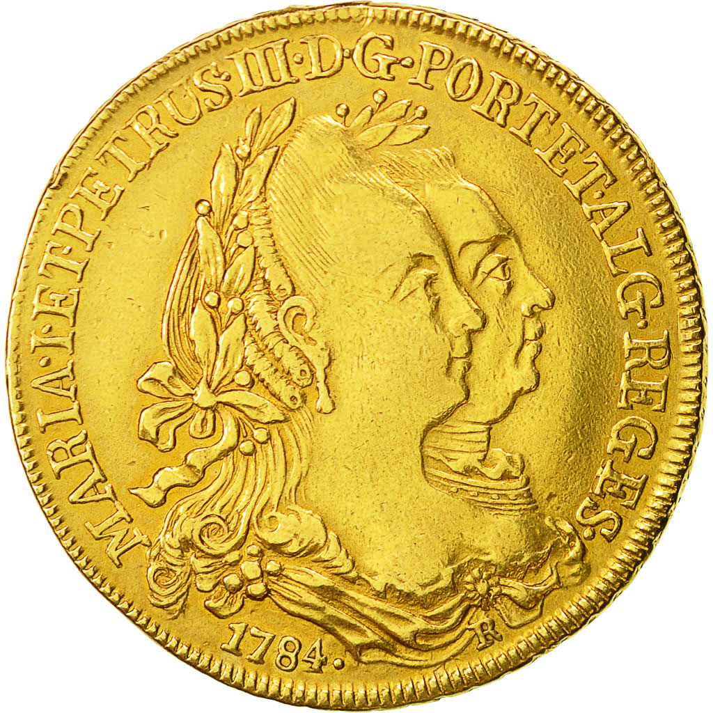 Moneta, Brasile, Maria I and Pedro III, 6400 Reis, 1784, Rio de Janeiro, BB+