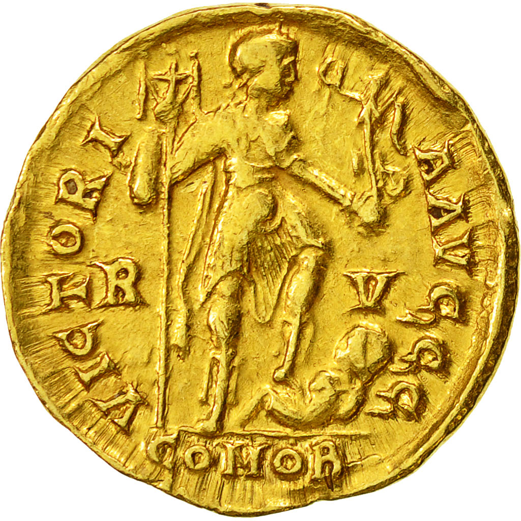 Coin, Honorius, Solidus, Ravenna, AU(50-53), Gold, RIC:1287