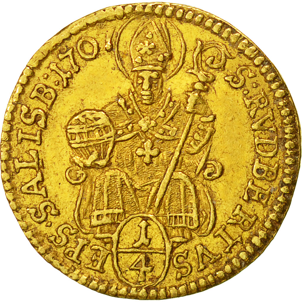Moneda, ESTADOS AUSTRIACOS, SALZBURG, Johann Ernst, 1/4 Ducat, 1707, MBC+, Oro