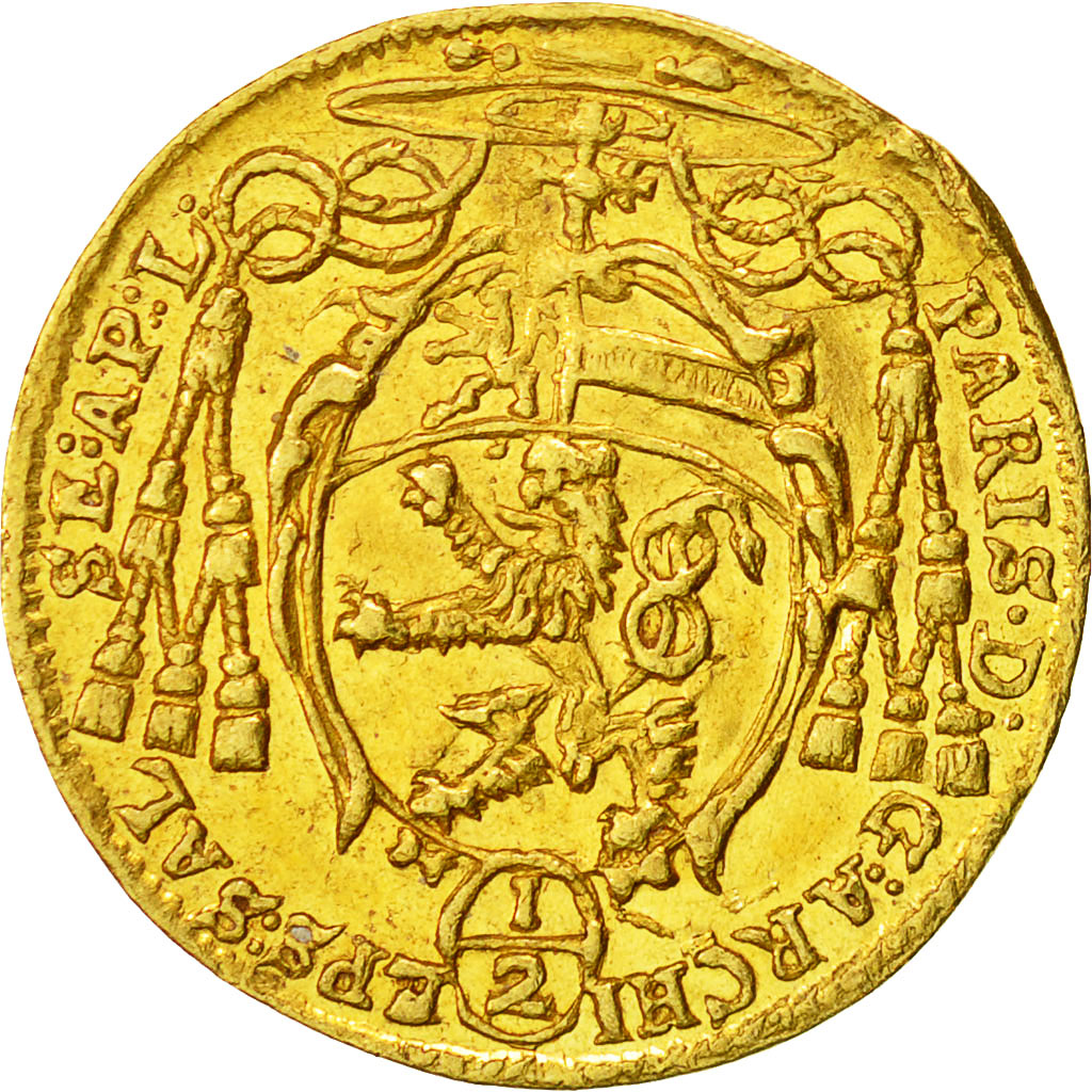 Coin, AUSTRIAN STATES, SALZBURG, Paris, 1/2 Ducat, 1644, AU(50-53), Gold, KM:151