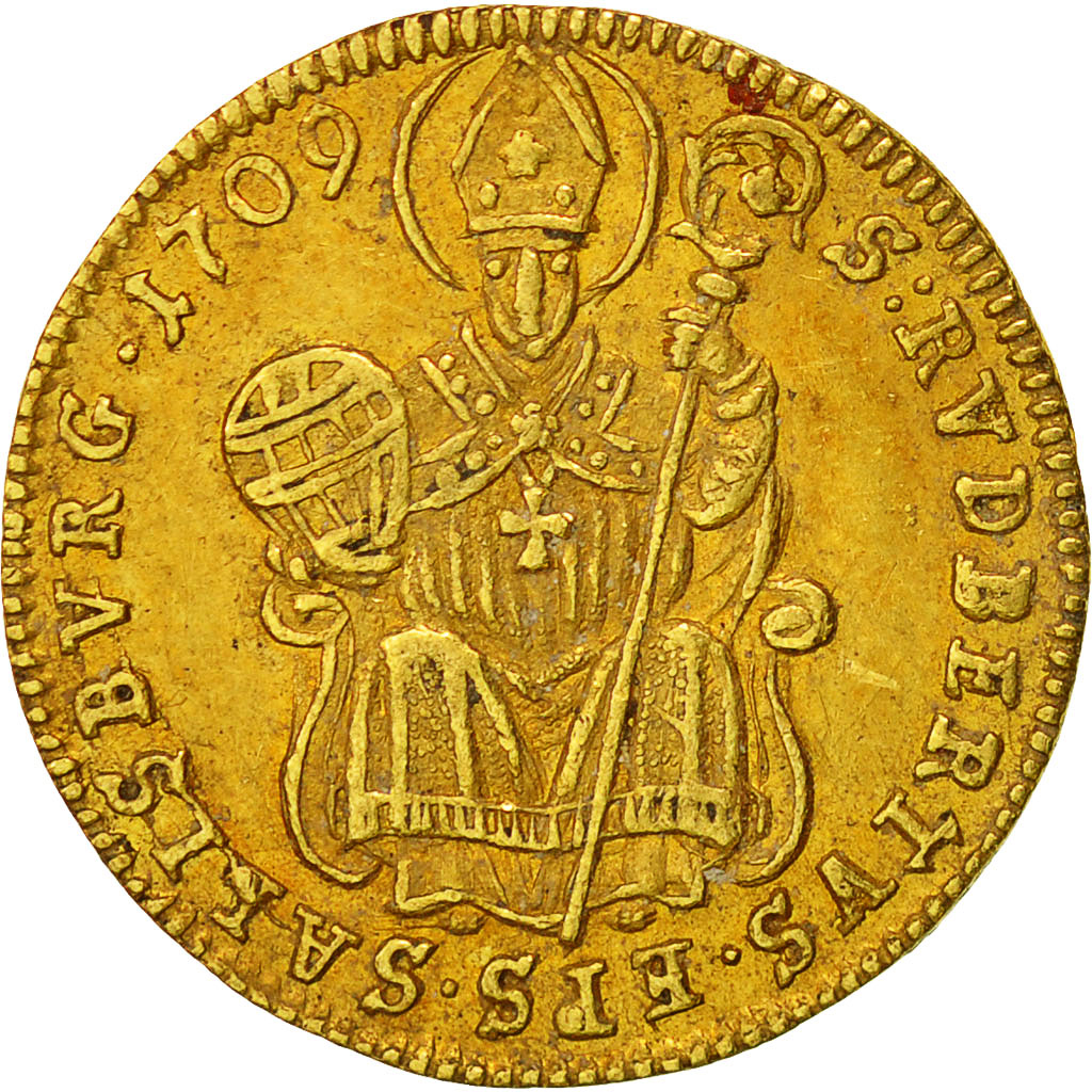 Coin, AUSTRIAN STATES, SALZBURG, Franz Anton, 1/2 Ducat, 1709, AU(50-53), Gold
