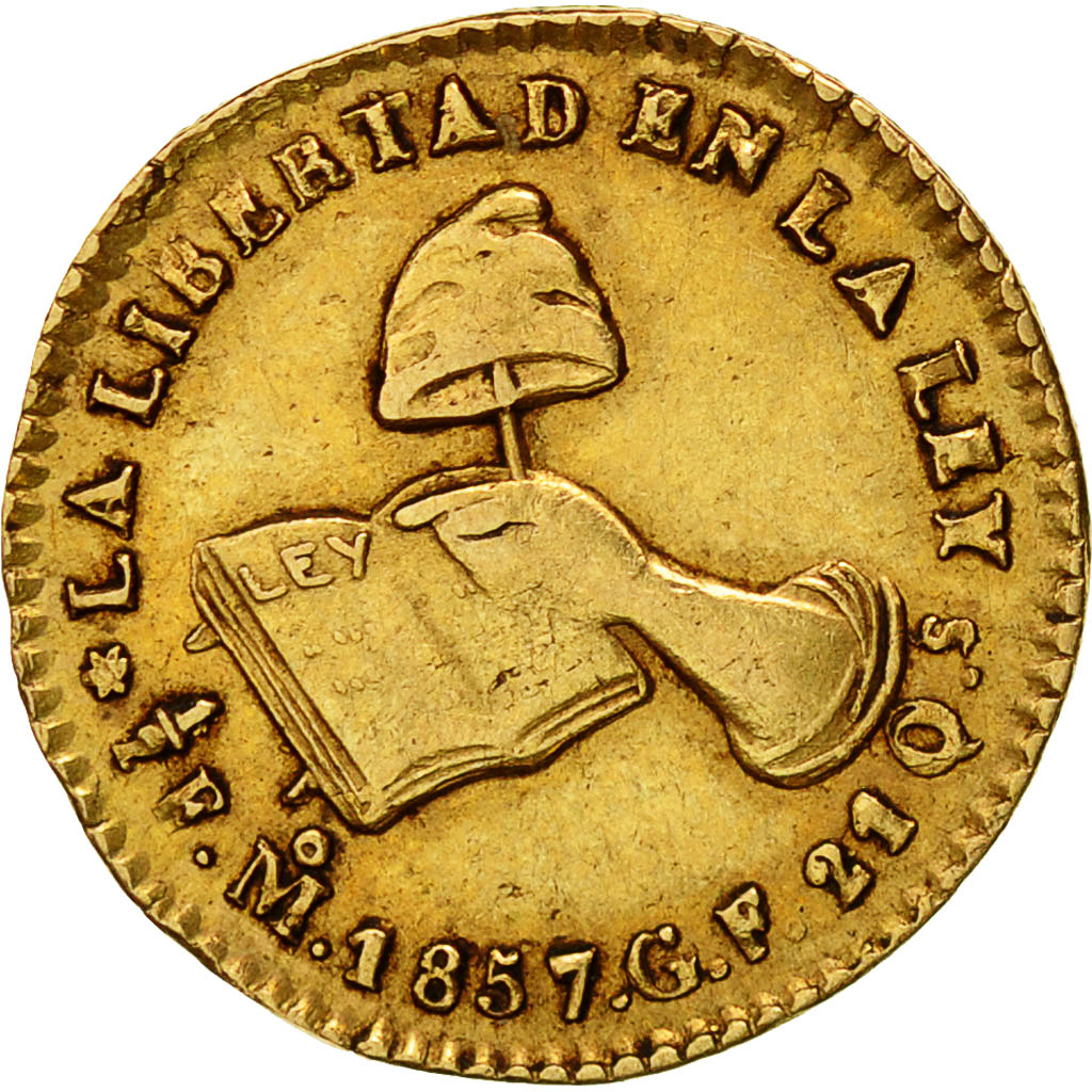 Moneda, México, 1/2 Escudo, 1857, Mexico City, MBC, Oro, KM:378.5
