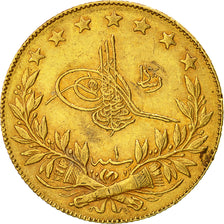 Coin, Turkey, Muhammad V, 100 Kurush, 1909, Qustantiniyah, EF(40-45), Gold