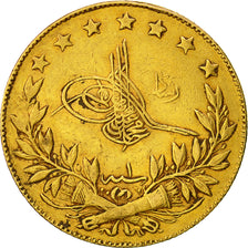 Coin, Turkey, Muhammad V, 100 Kurush, 1909, Qustantiniyah, EF(40-45), Gold