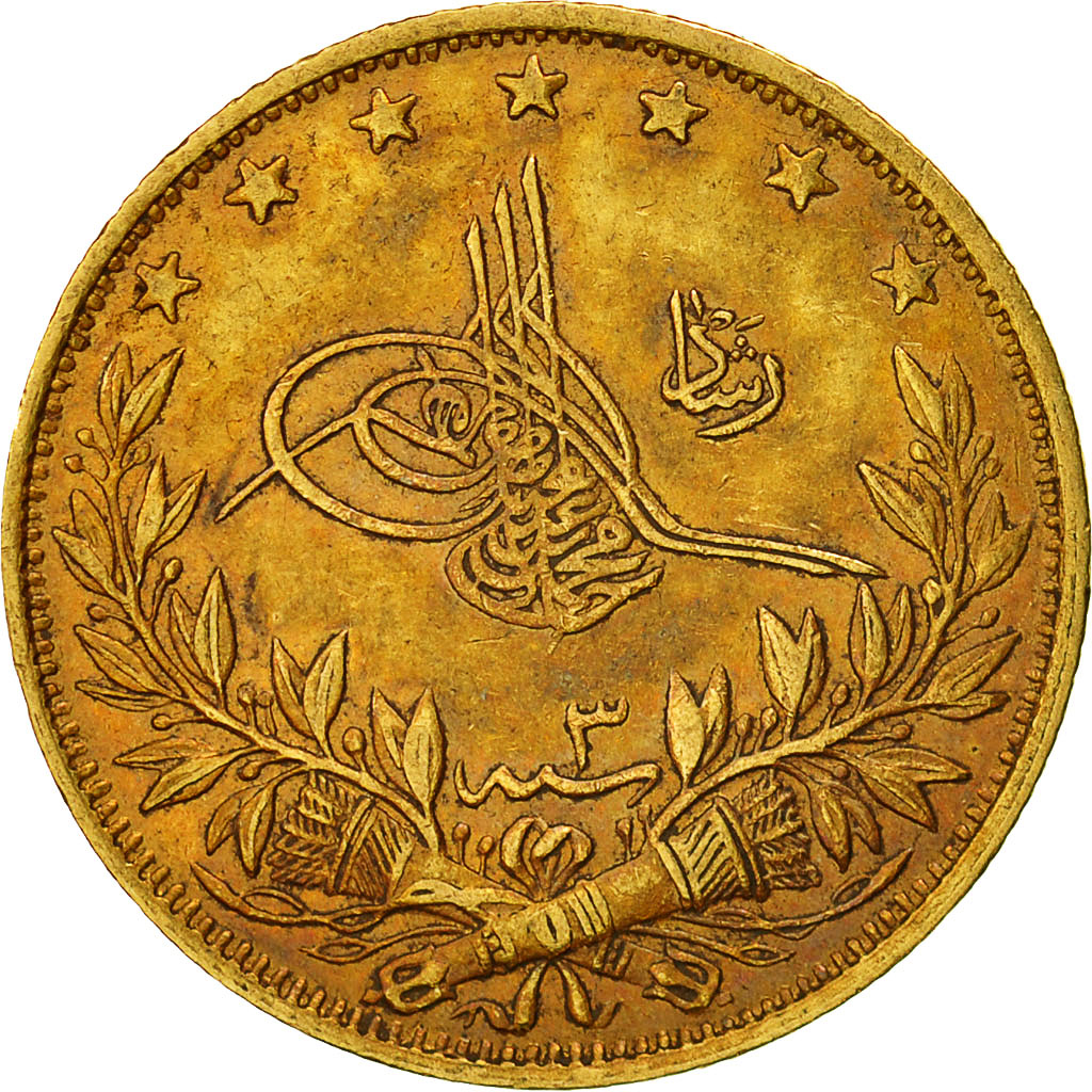 Turkey, Muhammad V, 100 Kurush, 1911, Qustantiniyah, EF(40-45), Gold, KM:754