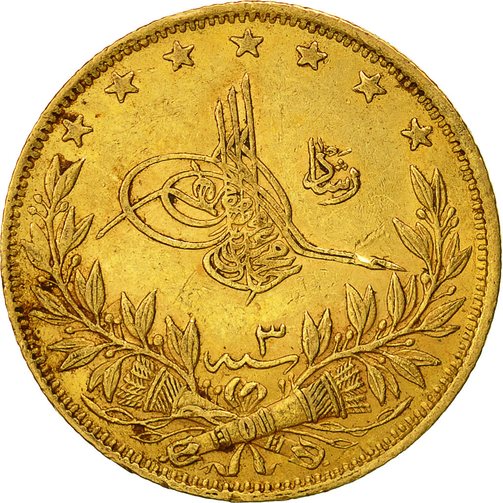 Münze, Türkei, Muhammad V, 100 Kurush, 1911, Qustantiniyah, SS, Gold, KM:754