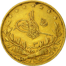 Moneda, Turquía, Muhammad V, 100 Kurush, 1911, Qustantiniyah, MBC, Oro, KM:754