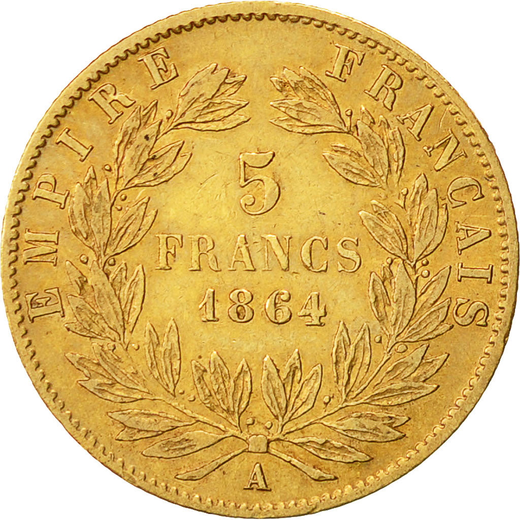 Moneta, Francja, Napoleon III, Napoléon III, 5 Francs, 1864, Paris, EF(40-45)