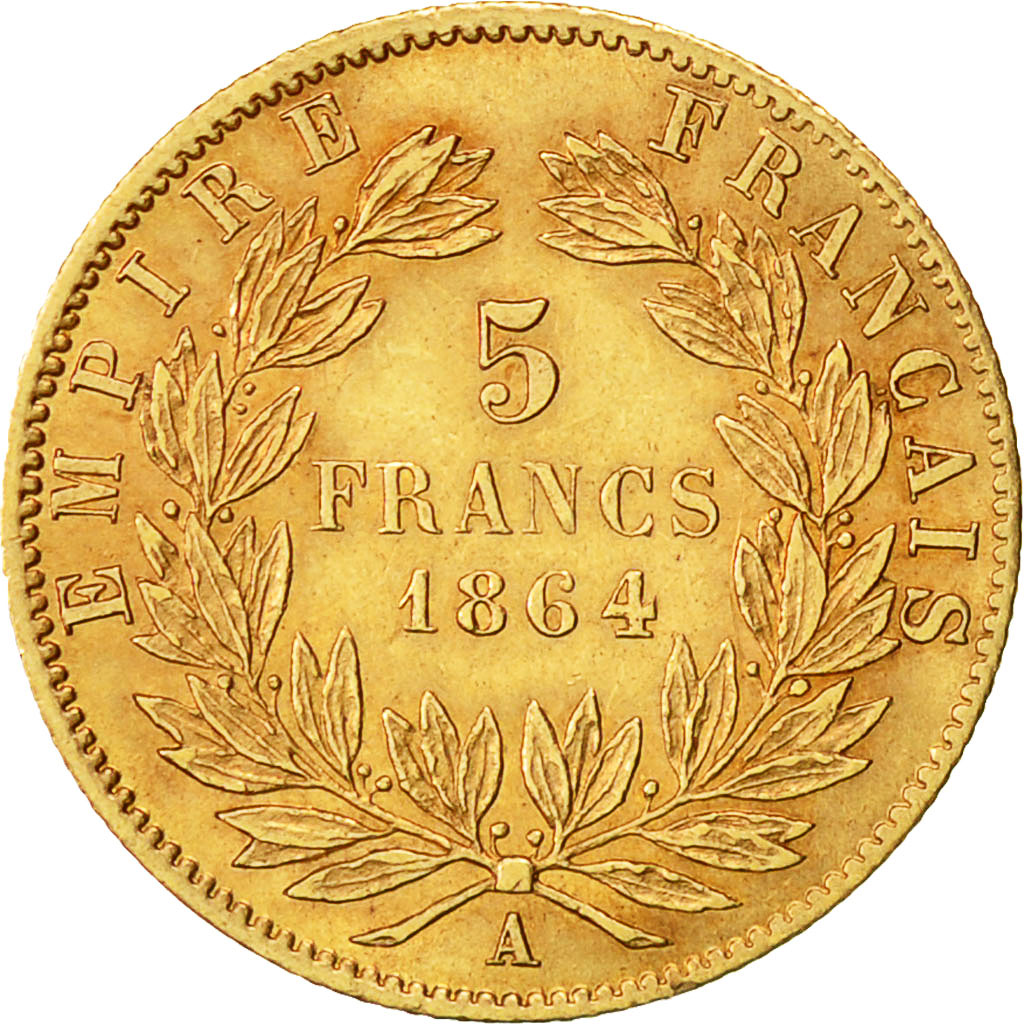 Munten, Frankrijk, Napoleon III, Napoléon III, 5 Francs, 1864, Paris, PR, Goud