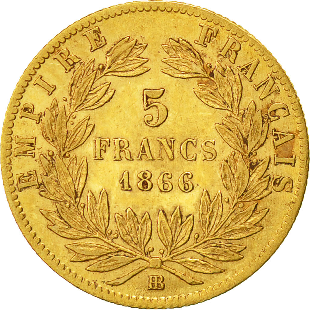 Coin, France, Napoleon III, Napoléon III, 5 Francs, 1866, Strasbourg