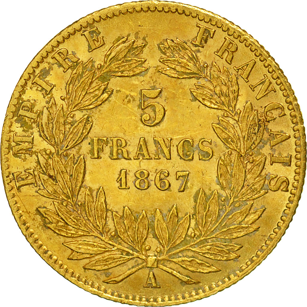 Coin, France, Napoleon III, Napoléon III, 5 Francs, 1867, Paris, AU(50-53)