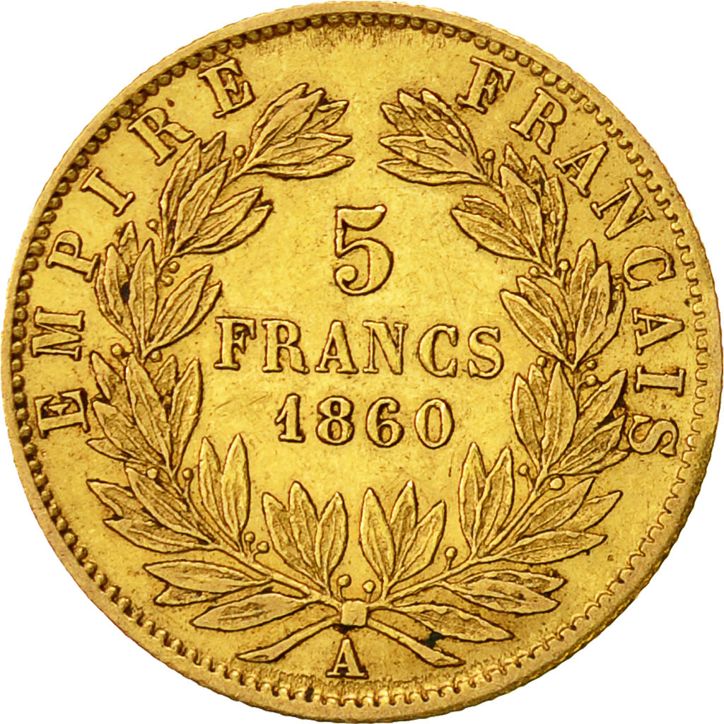 France, Napoleon III, 5 Francs, 1860, Paris, EF(40-45), Gold, KM:787.1