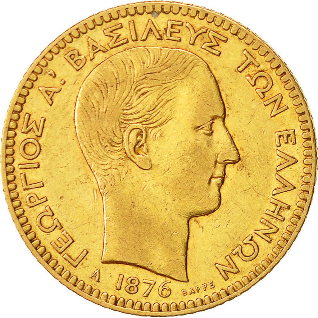 Coin, Greece, George I, 20 Drachmai, 1876, Paris, EF(40-45), Gold, KM:49
