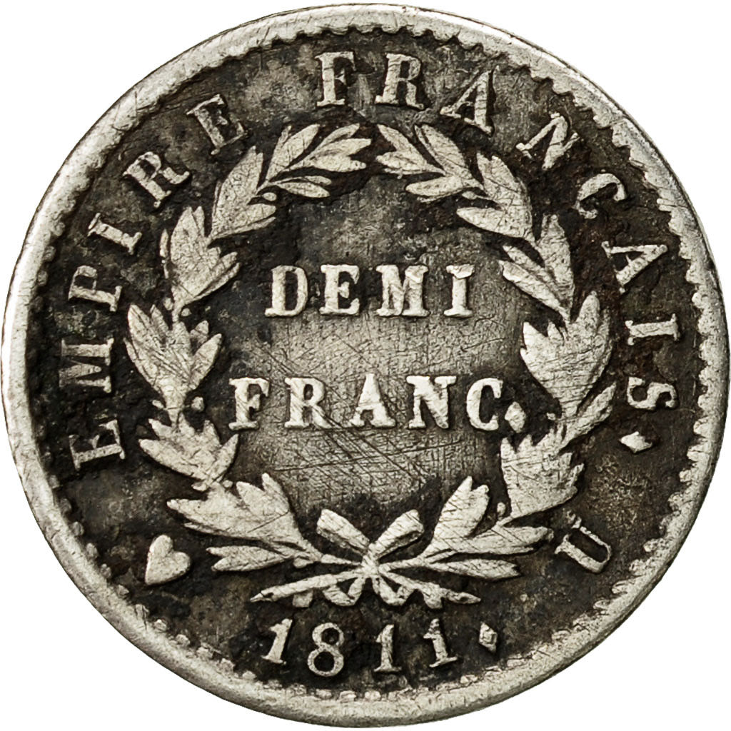 Moneta, Francia, Napoléon I, 1/2 Franc, 1811, Torino, MB+, Argento, KM:691.14