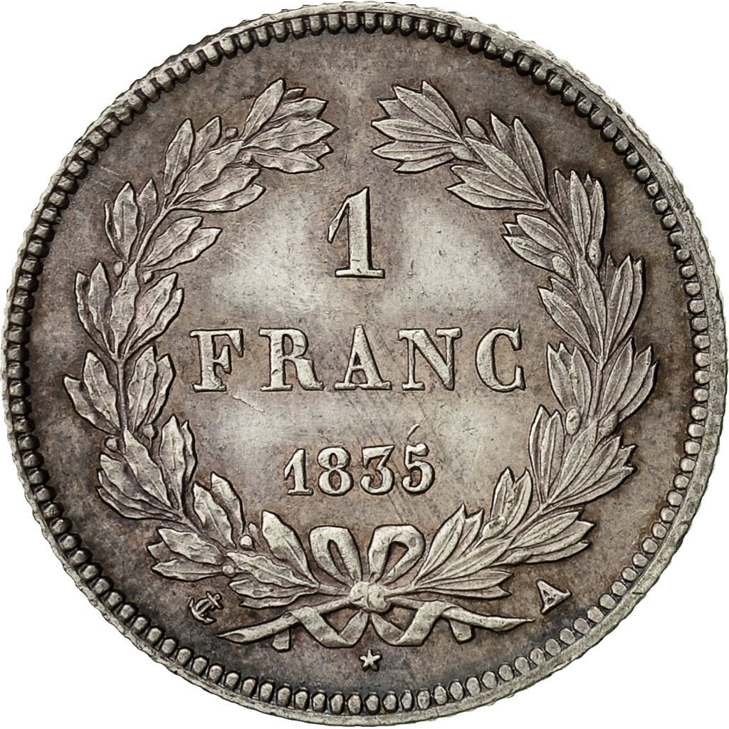 Coin, France, Louis-Philippe, Franc, 1835, Paris, MS(60-62), Silver, KM:748.1