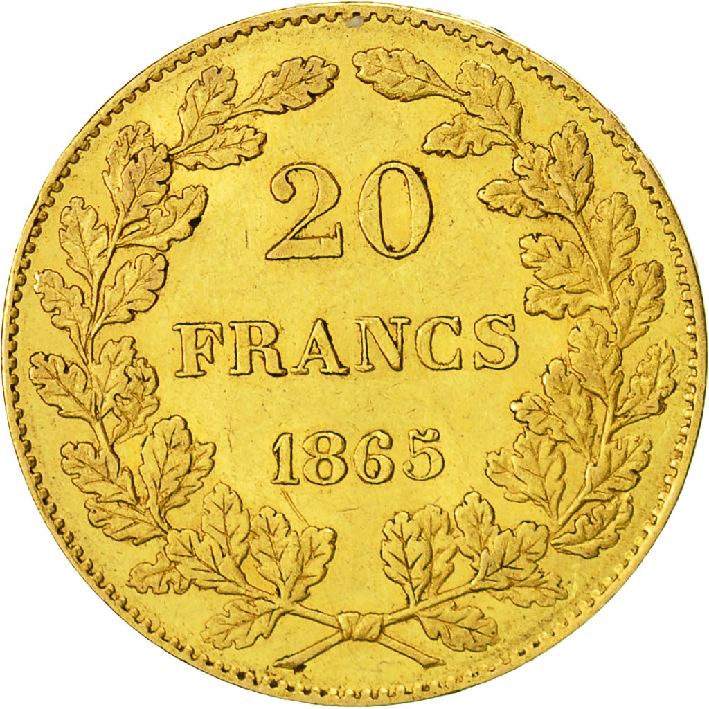Coin, Belgium, Leopold I, 20 Francs, 20 Frank, 1865, AU(55-58), Gold, KM:23