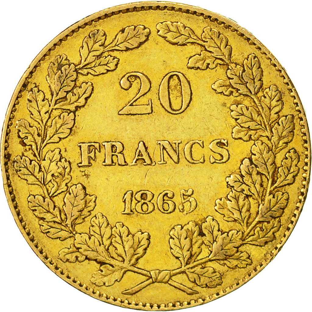 Coin, Belgium, Leopold I, 20 Francs, 20 Frank, 1865, AU(50-53), Gold, KM:23