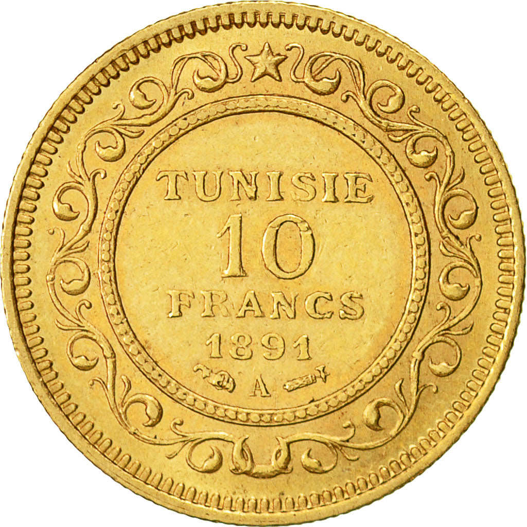 Tunisie, Ali Bey, 10 Francs, 1891, Paris, SUP, Or, KM:226