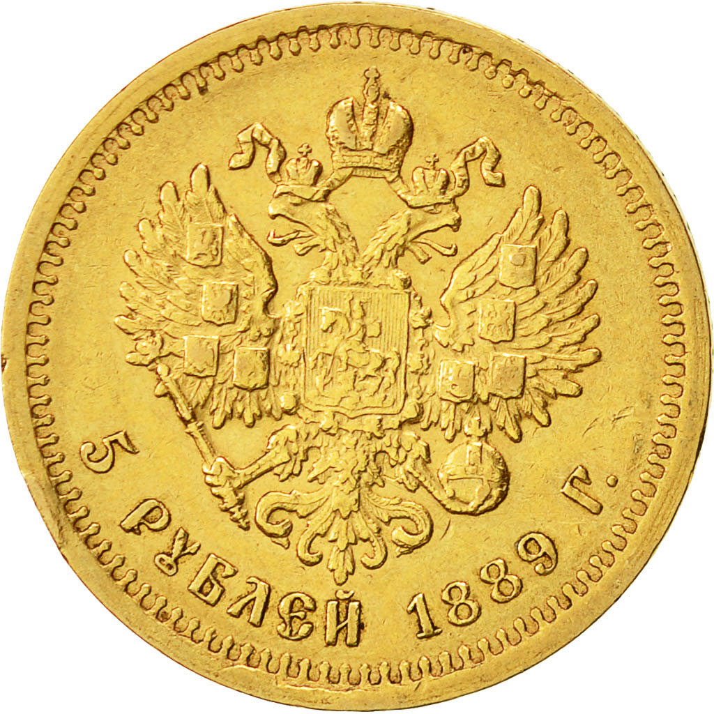 Monnaie, Russie, Alexander III, 5 Roubles, 1889, St. Petersburg, TTB, Or, KM:42