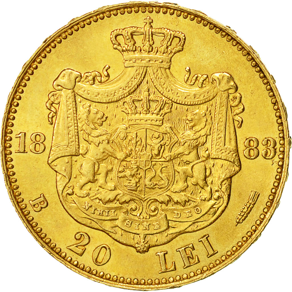 Coin, Romania, Carol I, 20 Lei, 1883, Bucarest, MS(64), Gold, KM:20