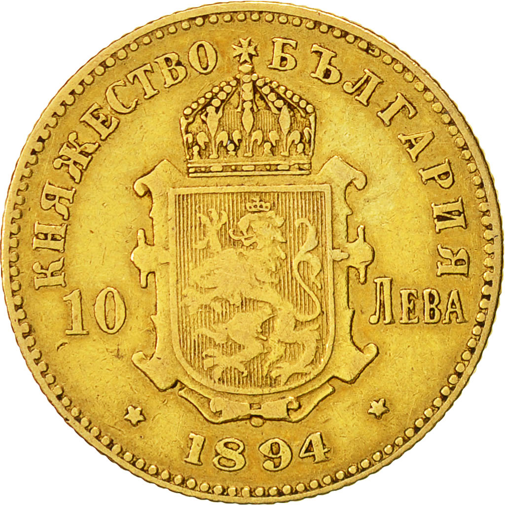 Bulgaria, Ferdinand I, 10 Leva, 1894, Kormoczbanya, Hungary, MB+, Oro, KM:19