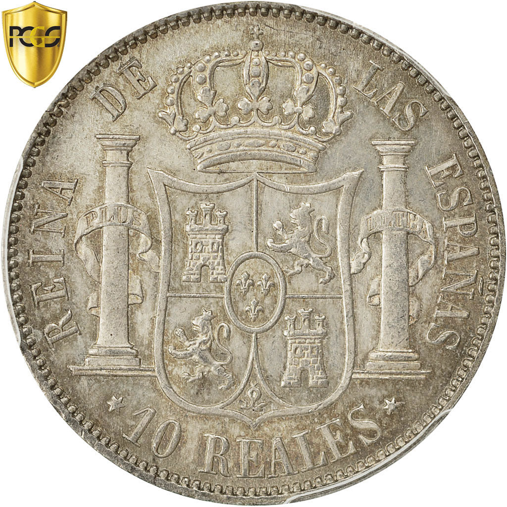 Moneda, España, Isabel II, 10 Reales, 1864, PCGS, MS65, FDC, Plata, KM:611.2