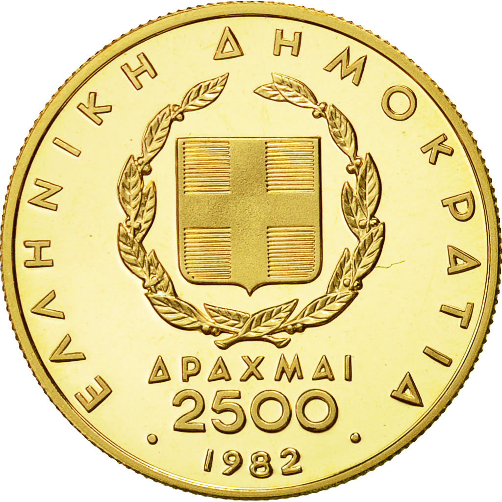 Moneda, Grecia, 2500 Drachmai, 1982, FDC, Oro, KM:141
