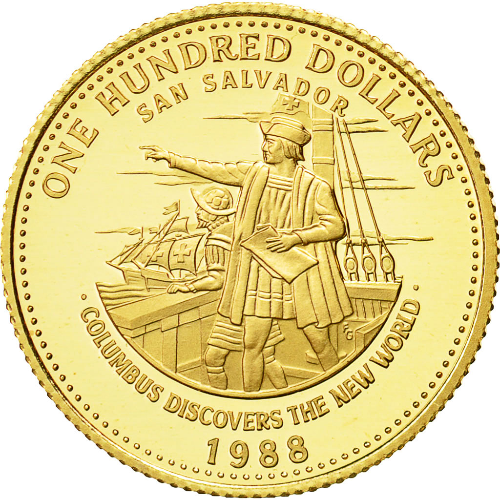 Coin, Bahamas, Elizabeth II, 100 Dollars, 1988, MS(65-70), Gold, KM:125