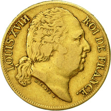 Moneda, Francia, Louis XVIII, Louis XVIII, 20 Francs, 1820, Paris, BC+, Oro