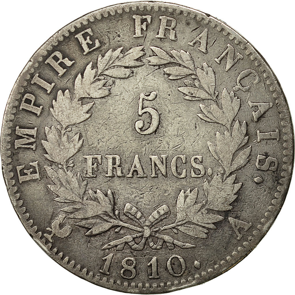 France, Napoléon I, 5 Francs, 1810, Paris, VF(30-35), Silver, KM:694.1