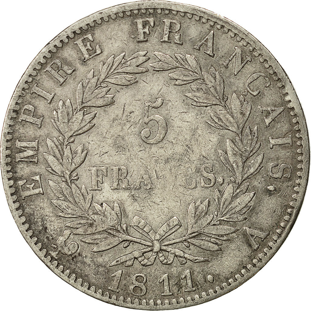 Coin, France, Napoléon I, 5 Francs, 1811, Paris, VF(30-35), Silver, KM:694.1