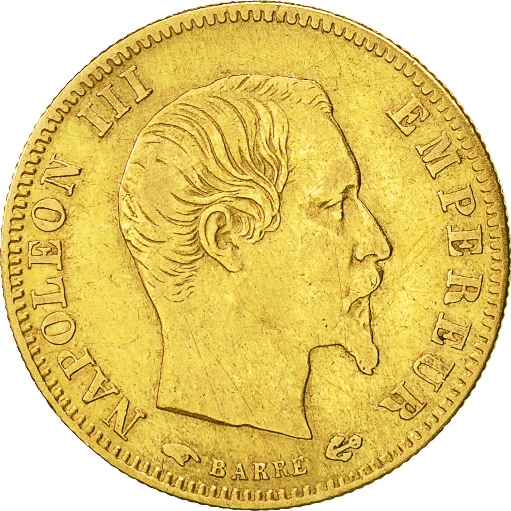 Moneda, Francia, Napoleon III, Napoléon III, 5 Francs, 1857, Paris, BC+, Oro