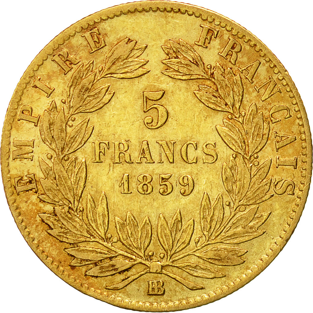 Munten, Frankrijk, Napoleon III, Napoléon III, 5 Francs, 1859, Strasbourg, ZF