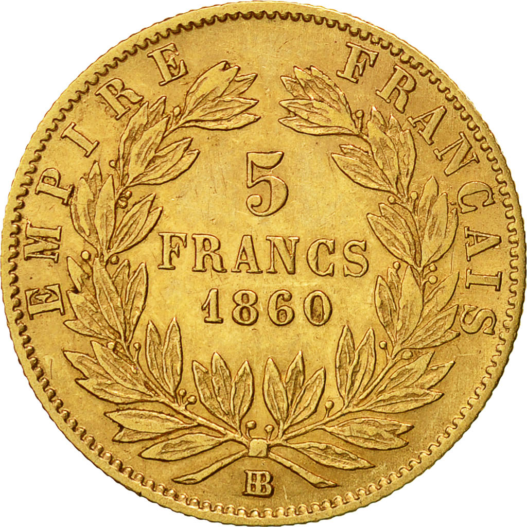 Munten, Frankrijk, Napoleon III, Napoléon III, 5 Francs, 1860, Strasbourg, FR+