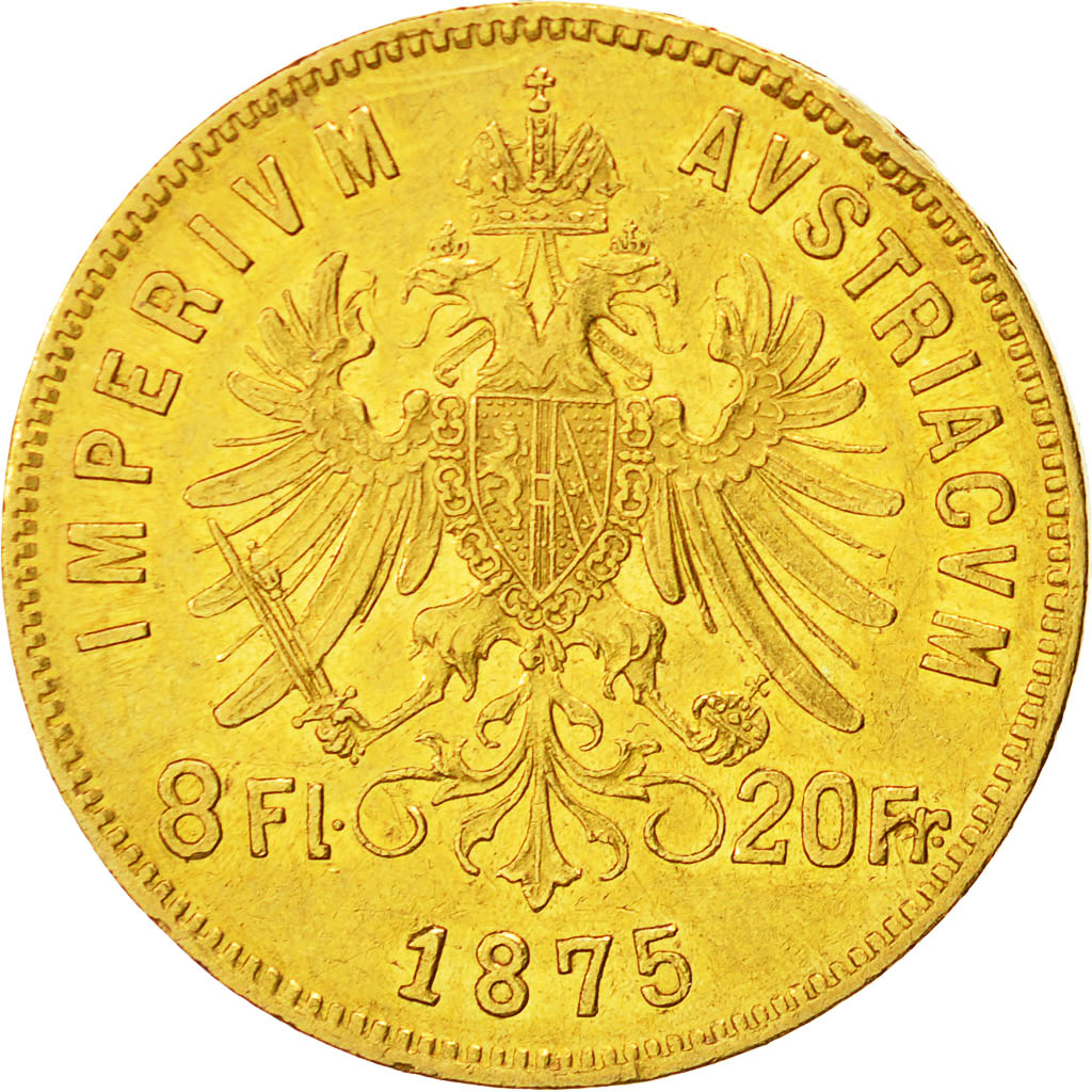 Austria, Franz Joseph I, 8 Florins-20 Francs, 1875, AU(50-53), Gold, KM:2269