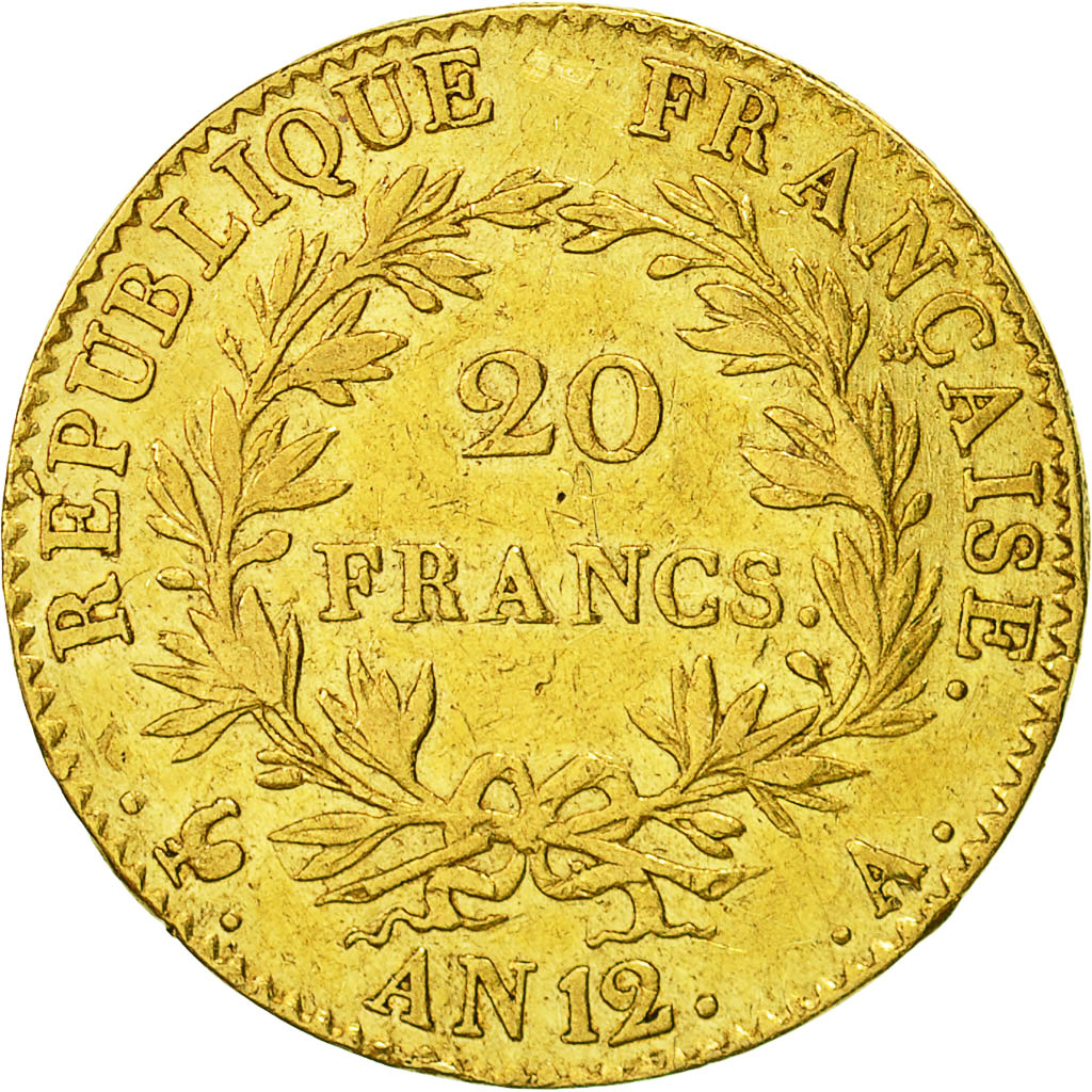 Moneda, Francia, Napoléon I, 20 Francs, An 12 (1804), Paris, MBC, Oro, KM:651